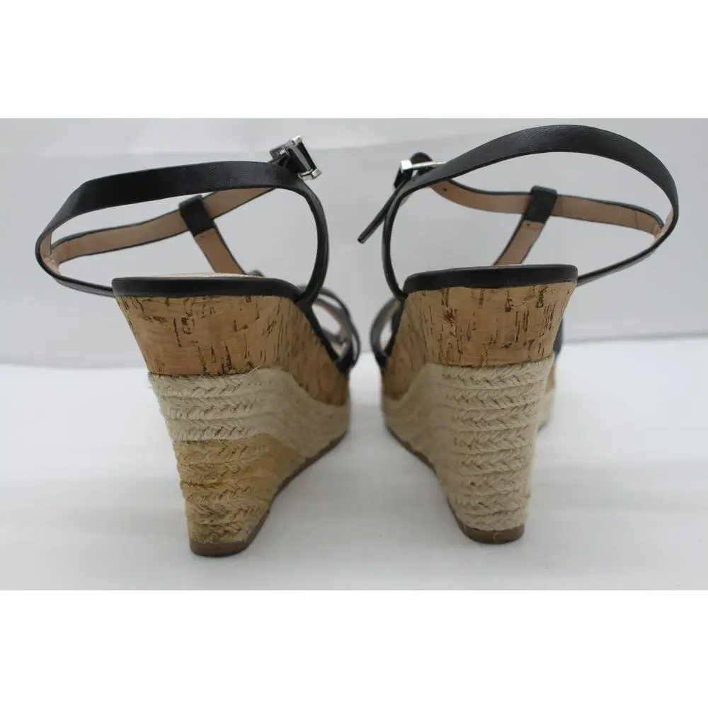 Charled David Black & Neutral Cork Textured Platform Wedge Heel Strappy Sandals